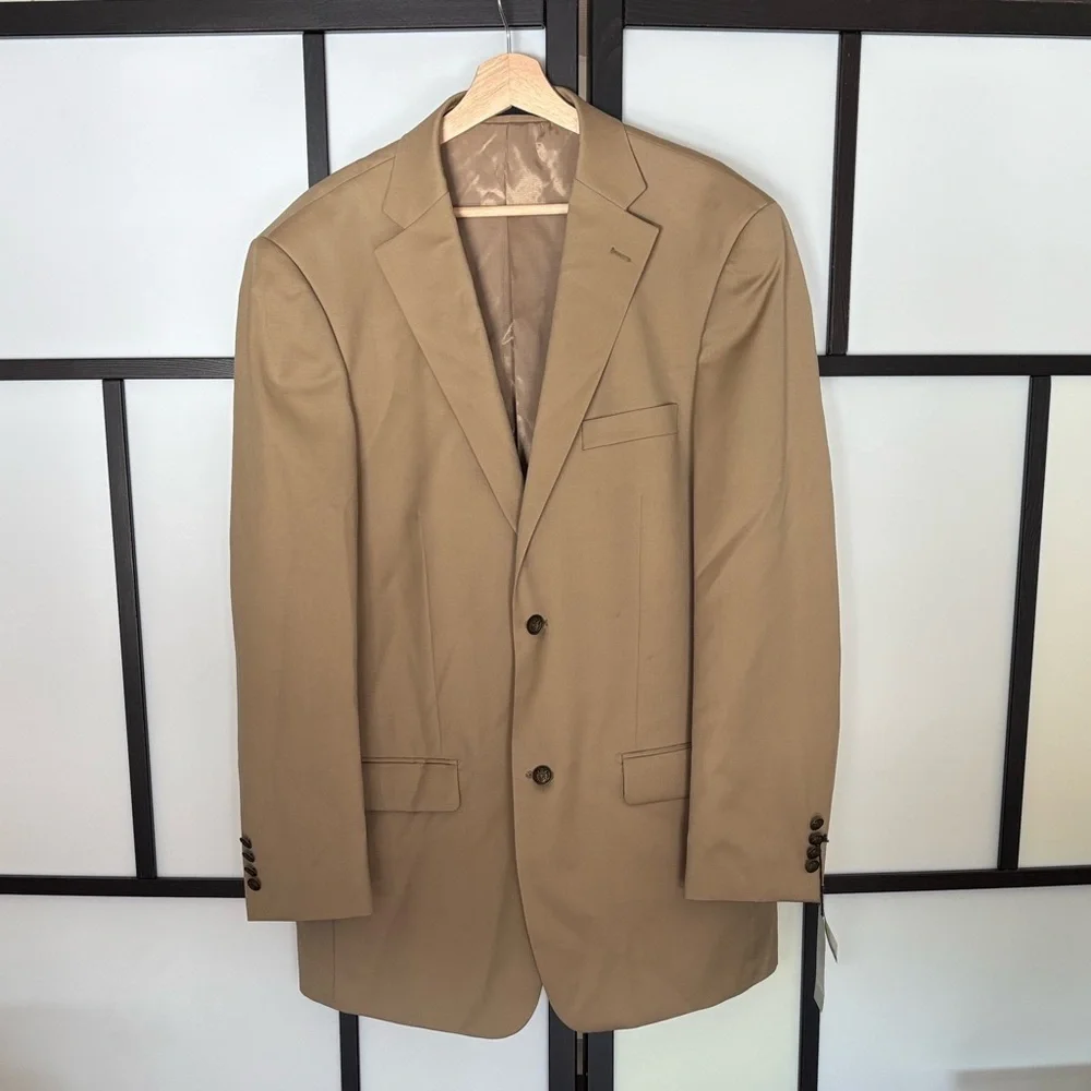 Paul Fredrick 43L British Tan Solid 2-Button‎ Sport Coat Wool Blazer Jacket. NWT